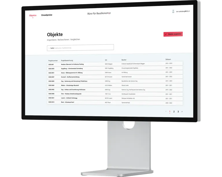 Objektliste der Büro für Bauökonomie Webapplikation Objektliste der Büro für Bauökonomie Webapplikation