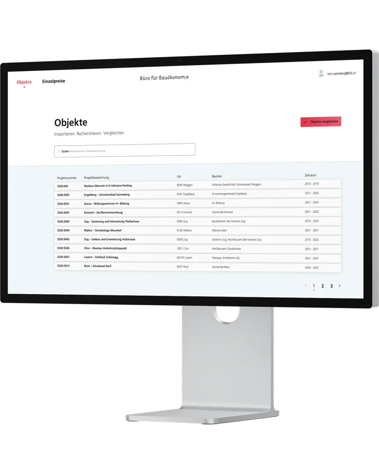 Objektliste der Büro für Bauökonomie Webapplikation