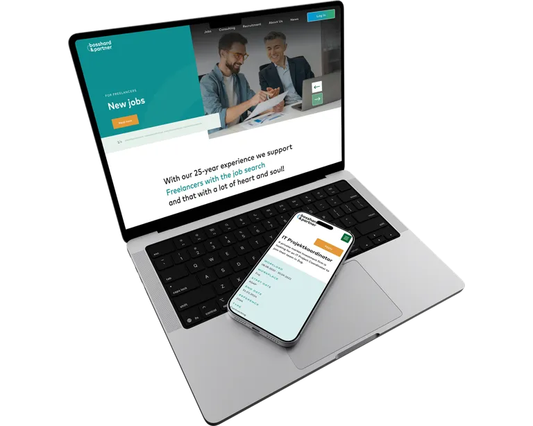 Startseite und Jobdetailseite der Bosshard & Partner Website Startseite und Jobdetailseite der Bosshard & Partner Website