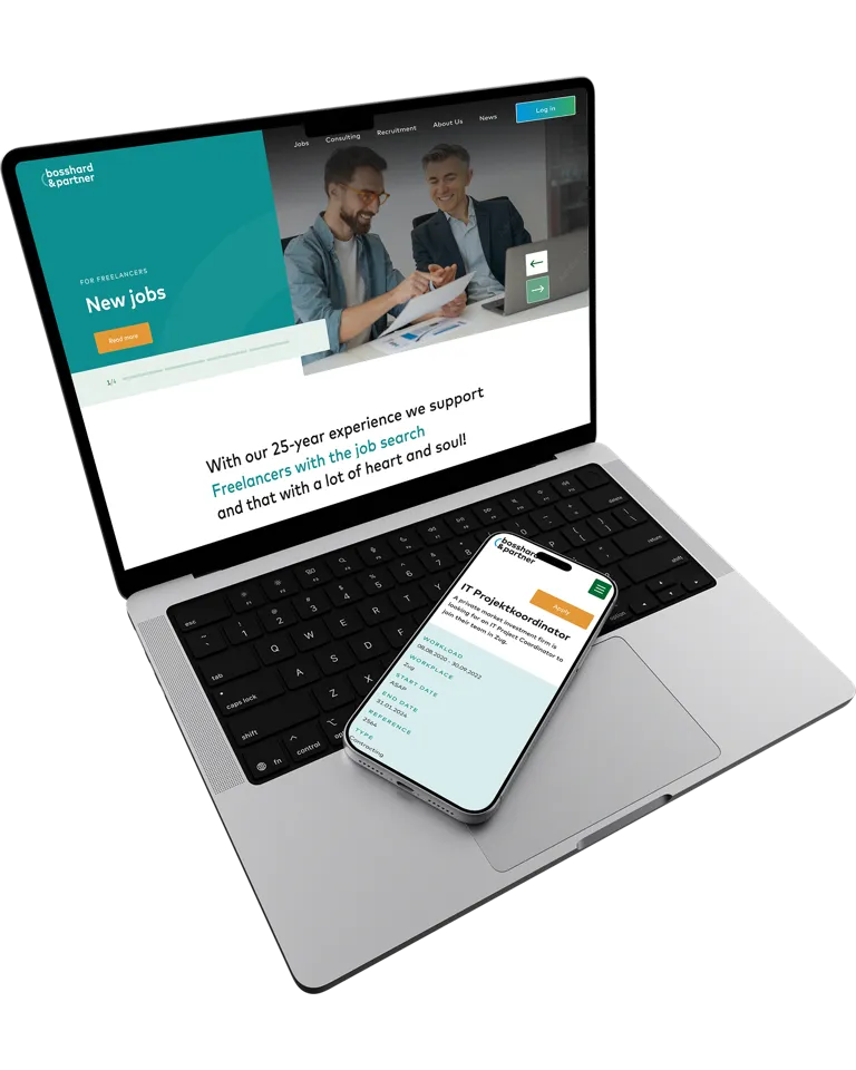 Startseite und Jobdetailseite der Bosshard & Partner Website Startseite und Jobdetailseite der Bosshard & Partner Website