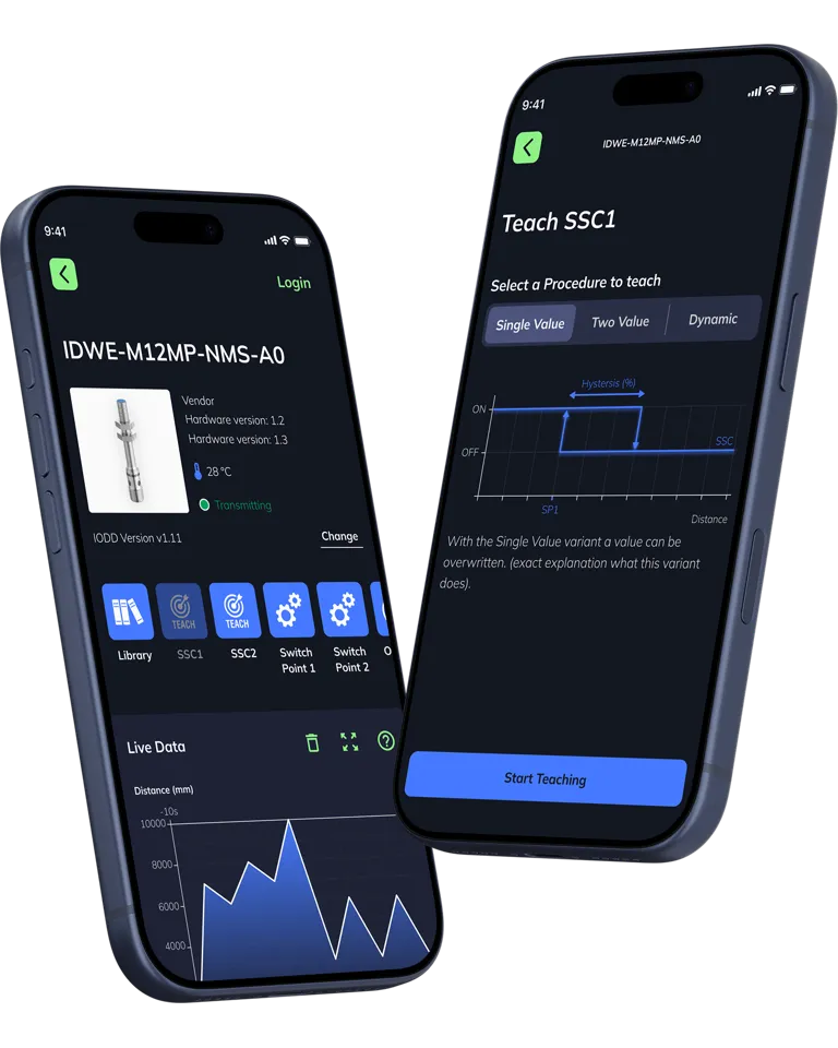 Kamera Detail und Konfigurationsansicht der Contrinex PocketCodr Mobile App