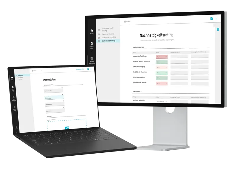 Formular- und Nachhaltigkeitsratingsansicht der Emch + Berger Webapplikation Formular- und Nachhaltigkeitsratingsansicht der Emch + Berger Webapplikation