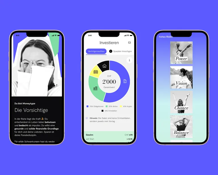 Money Type, Investment Dashboard und ETF-Plan Übersicht der ellexx Mobile App Money Type, Investment Dashboard und ETF-Plan Übersicht der ellexx Mobile App