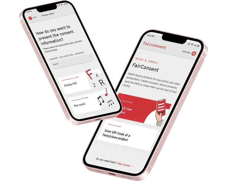 Dashboard und Consent-Type-Wahl der FairConsent Mobile App Dashboard und Consent-Type-Wahl der FairConsent Mobile App