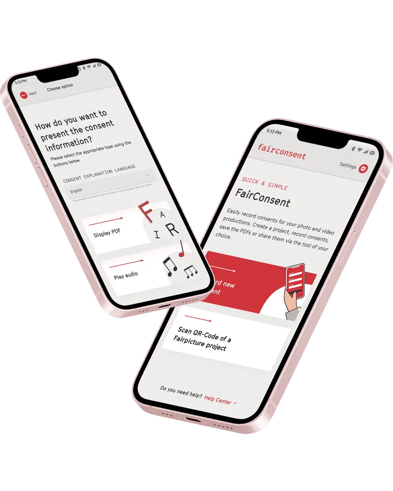 Dashboard und Consent-Type-Wahl der FairConsent Mobile App Dashboard und Consent-Type-Wahl der FairConsent Mobile App