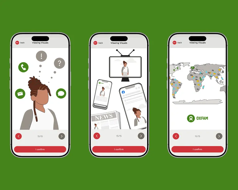 Illustrationen fürs Onboarding einer Mobile App für Oxfam