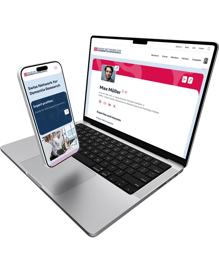 Startseite und Expertenprofil der Swiss Dementia Network Website