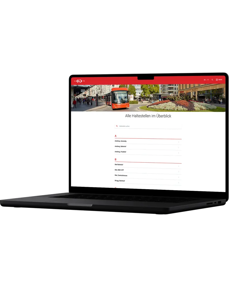 Haltestellen Liste der Verkehrsbetriebe Biel Website