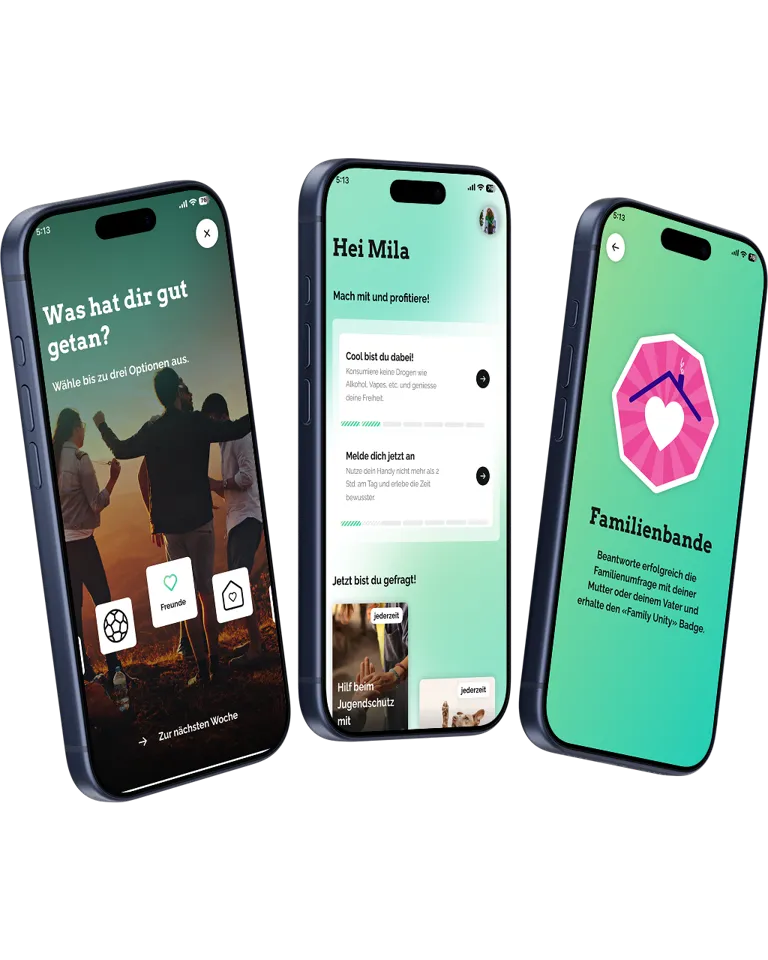 Wöchentliche Challenge, Dashboard und Gamification Detailansicht der #Ausgeglichen Mobile App des Blauen Kreuz Bern Solothurn Freiburg Wöchentliche Challenge, Dashboard und Gamification Detailansicht der #Ausgeglichen Mobile App des Blauen Kreuz Bern Solothurn Freiburg