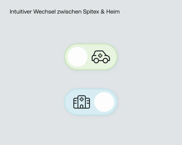 Wechsel zwischen Spitex- und Heimansicht in der ePflege Webapplikation für die Kantone Nidwalden und Solothurn