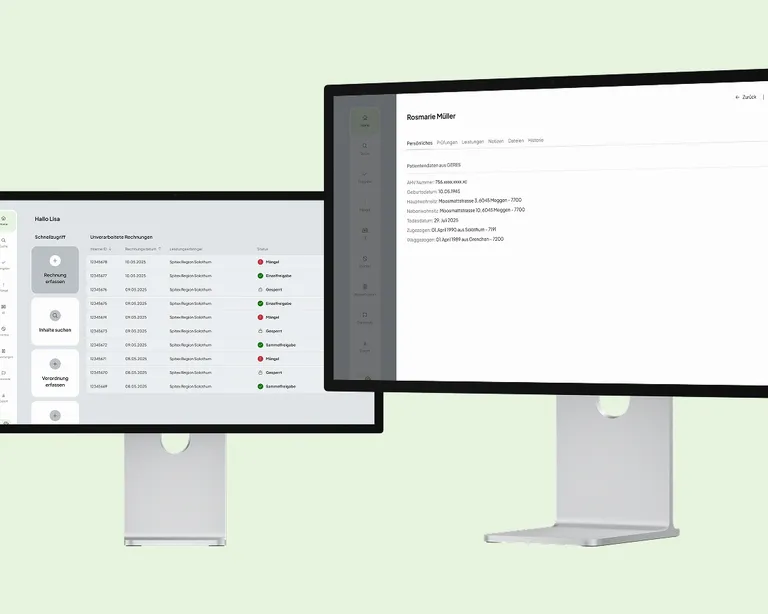 Startseite und Dossieransicht der ePflege Webapplikation für die Kantone Nidwalden und Solothurn