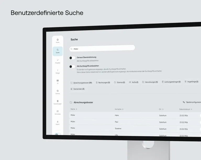 Suche in der ePflege Webapplikation für die Kantone Nidwalden und Solothurn