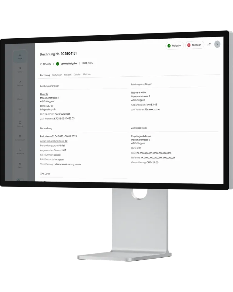 Rechnungsübersicht der ePflege Webapplikation für die Kantone Nidwalden und Solothurn