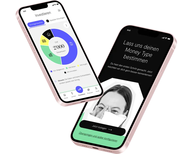 Investmentdashboard und Moneytype Testresultat der ellexx Mobile App Investmentdashboard und Moneytype Testresultat der ellexx Mobile App