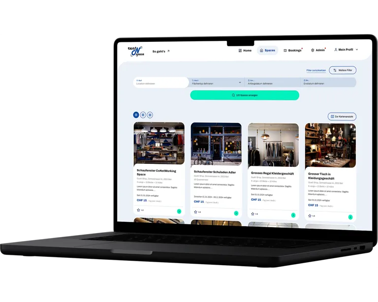 Produktübersicht in der RentNSpace Webapplikation
