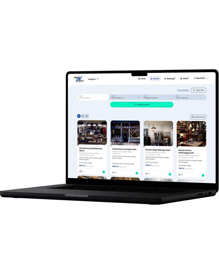 Produktübersicht in der RentNSpace Webapplikation