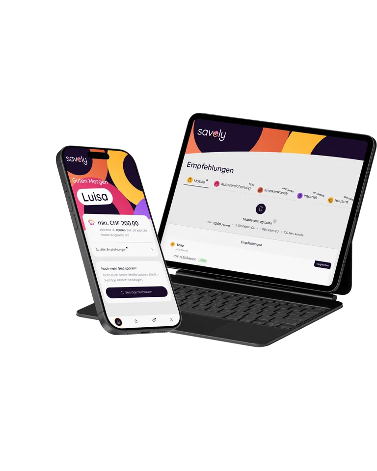 Dashboard und Empfehlungsseite der savely Webapplikation Dashboard und Empfehlungsseite der savely Webapplikation