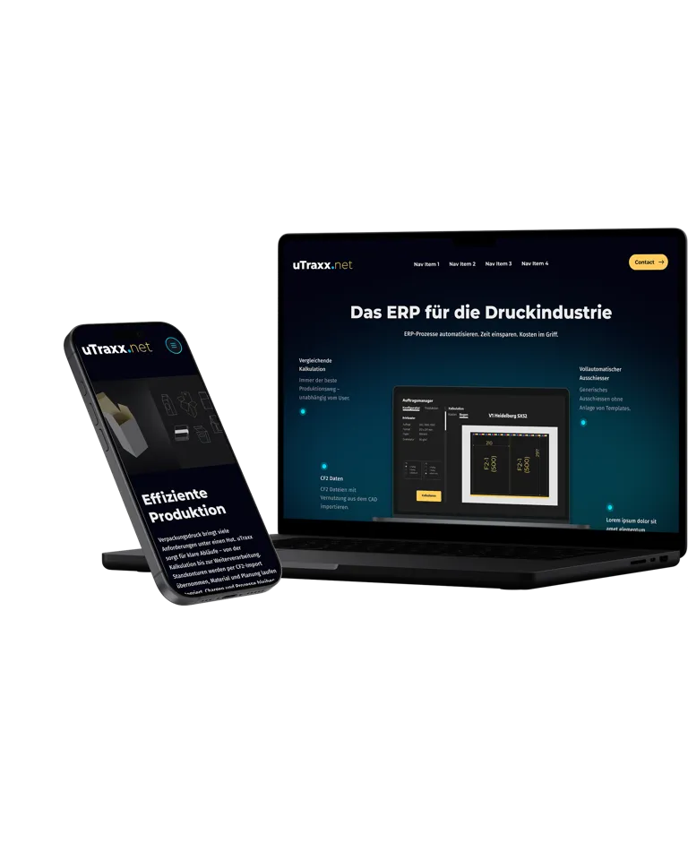 Start- und Unterseite der uTraxx Website Start- und Unterseite der uTraxx Website