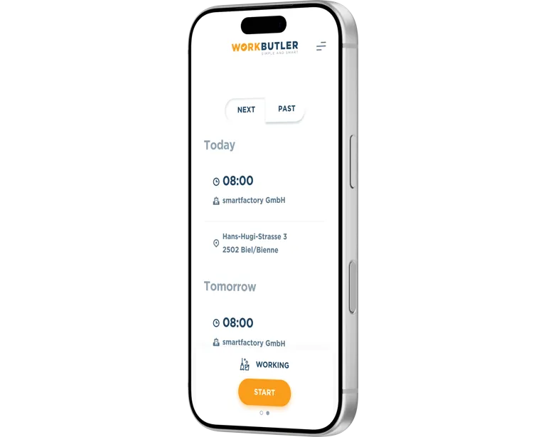 Zeiterfassungsansicht der Workbutler Mobile App