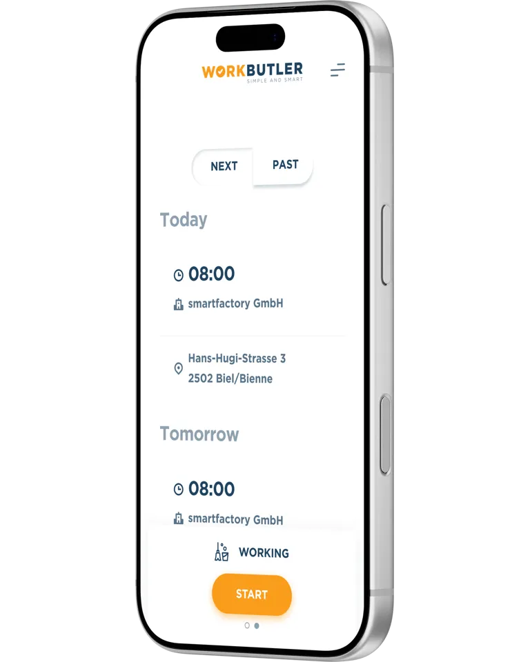Zeiterfassungsansicht der Workbutler Mobile App