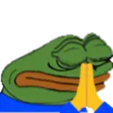 Frosch mit gefalteten Händen, der betend oder hoffend die Augen schliesst Frosch mit gefalteten Händen vor dem Gesicht, Augen geschlossen, trägt blaues Shirt.