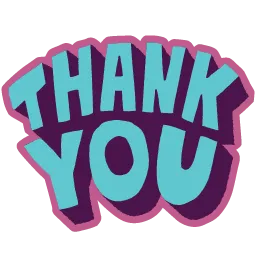 Bunt gestalteter Schriftzug „Thank You“ als Dankeschön-Grafik Blauer Schriftzug „THANK YOU“ mit lila Schatten und pinker Umrandung auf transparentem Hintergrund.